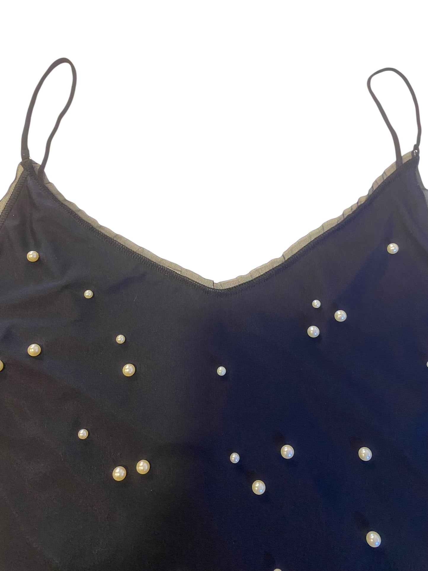 Chanel Black Pearl Embellished Camisole Tank Top Blouse FR 40