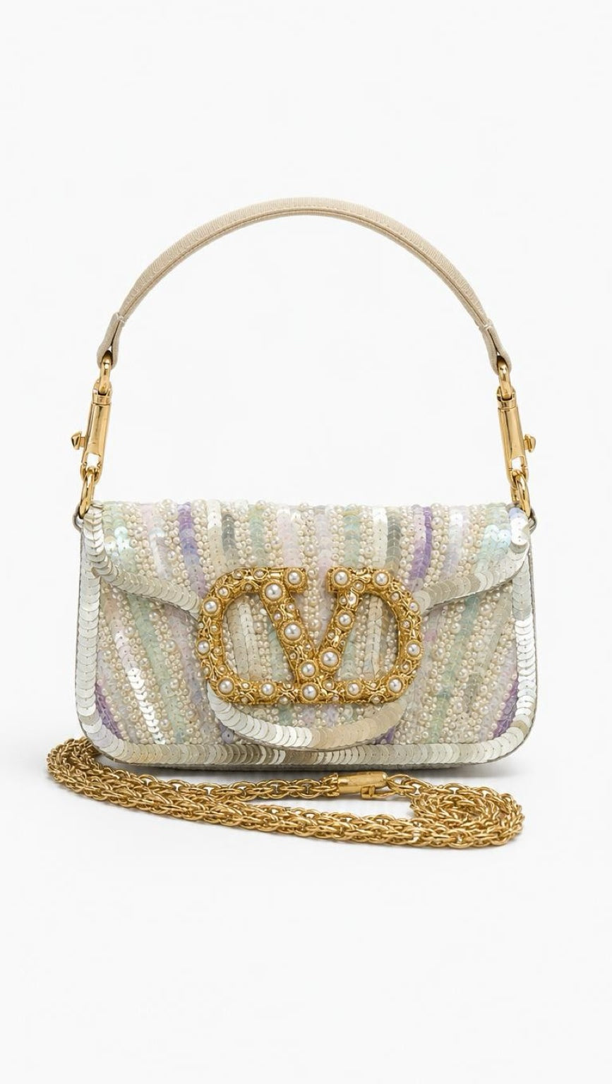 Valentino Garavani 2026 Locò Small Multicolor Embroidered Jewel V Logo Shoulder Bag