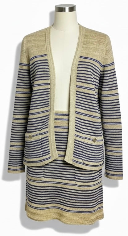 Chanel 19C La Pausa SET Striped Cardigan Jacket & Skirt FR 42/44