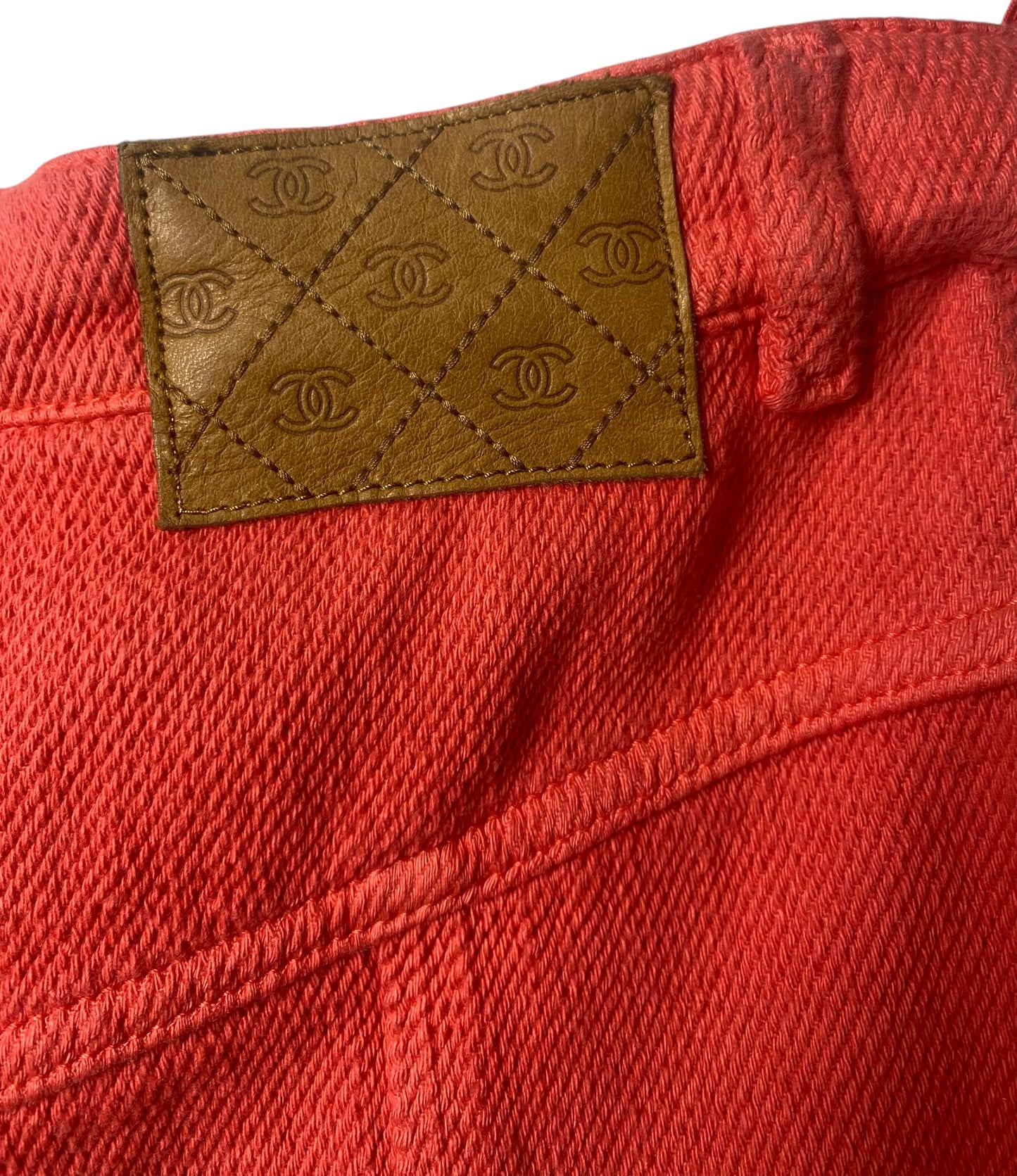 Chanel 2019 Coral Red Cotton CC Buckle Shorts FR 36