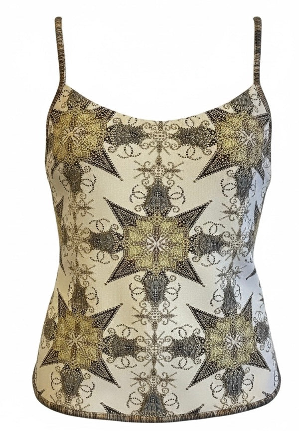 Chanel 06P CC Metallic Gold Beige Camisole & Shorts SET FR 38