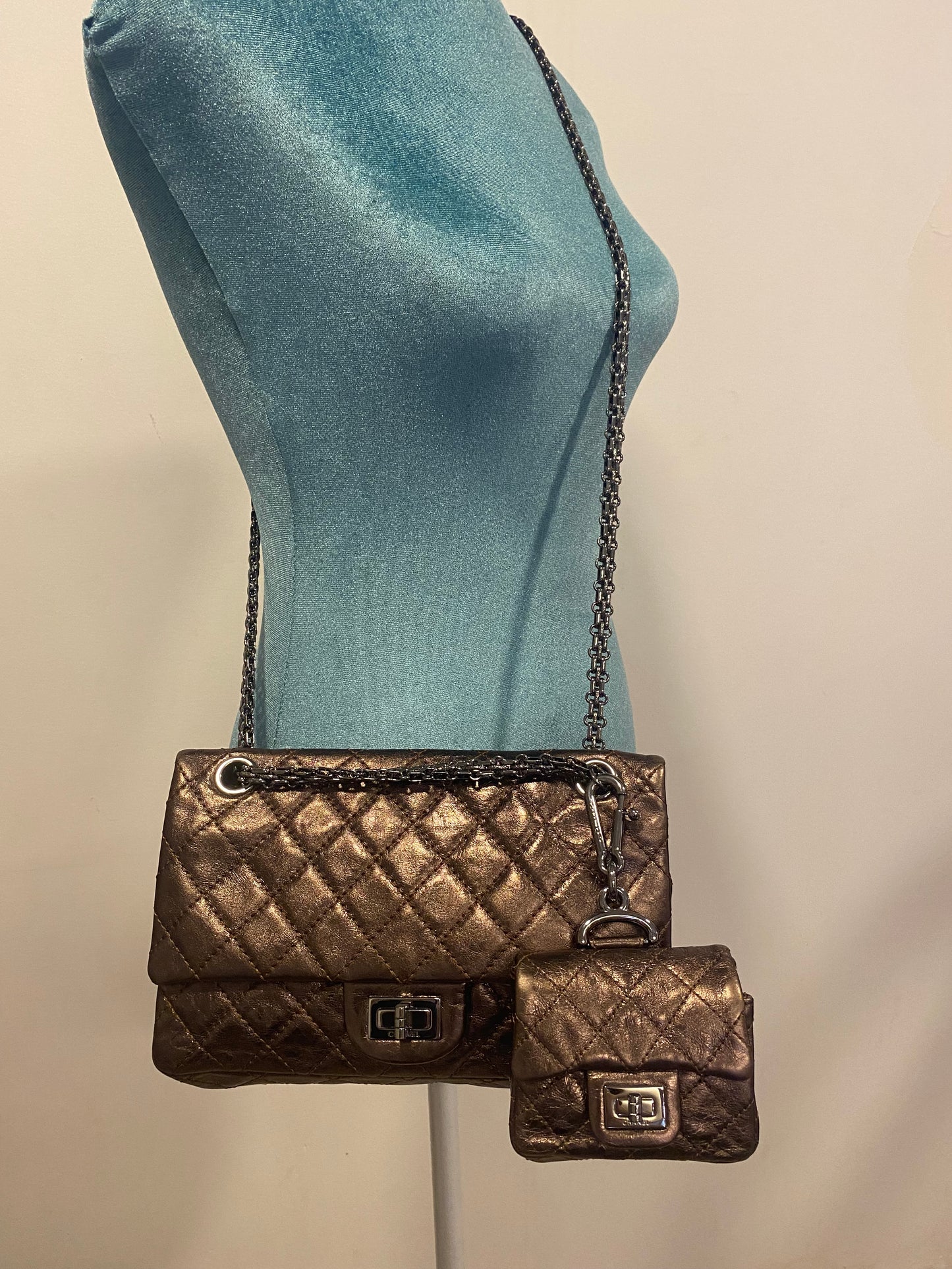 Chanel Bronze Quilted Leather Reissue 2.55 Classic 225 Flap Bag with Matching Coin Purse