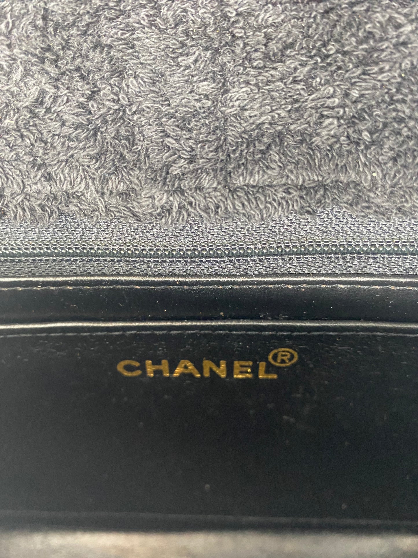 Rare Chanel 1994 Medium Black Terry Cloth Flap Bag
