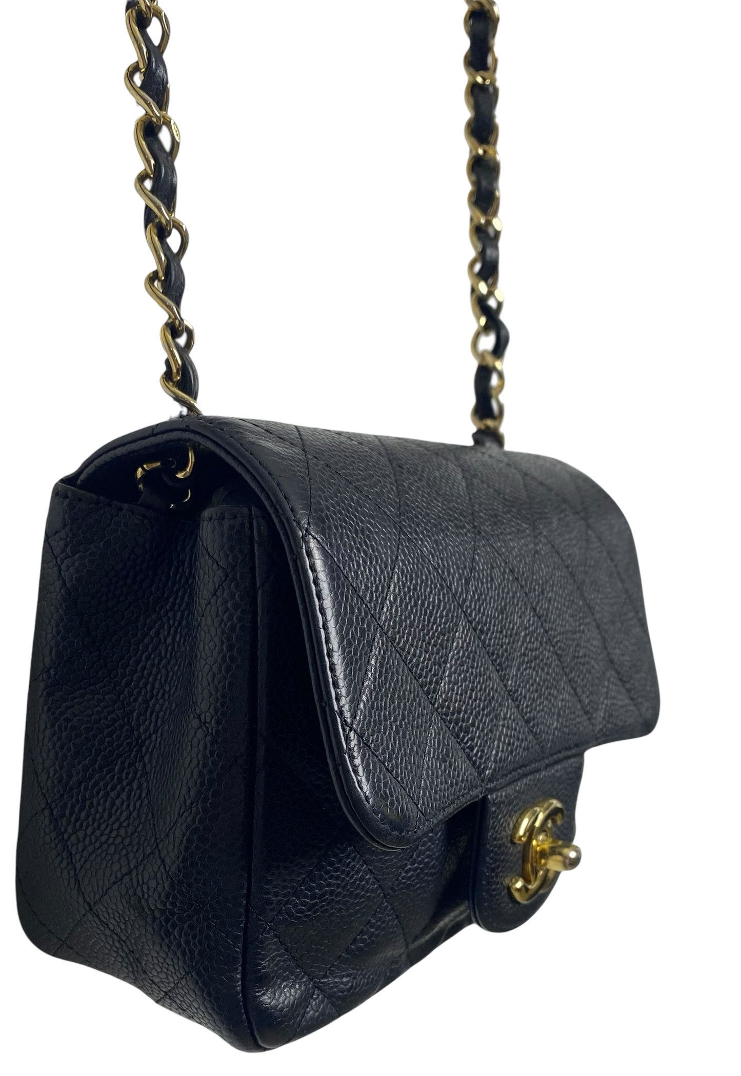 Chanel Black Caviar Mini Square Classic Timeless Flap Bag GHW Gold Hardware