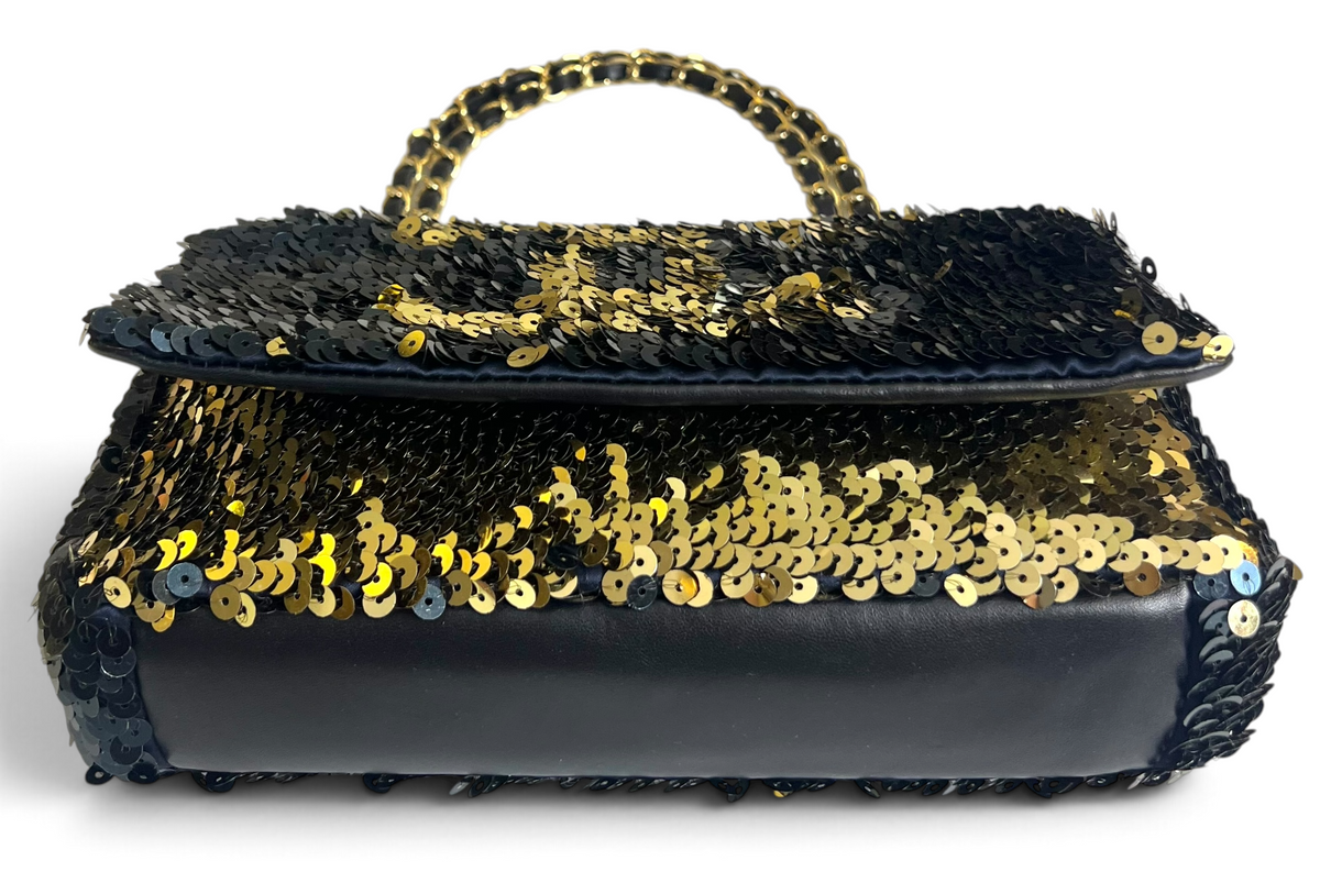 Chanel 08C Blue/Gold Metallic Sequins Summer Nights Medium Flap Bag