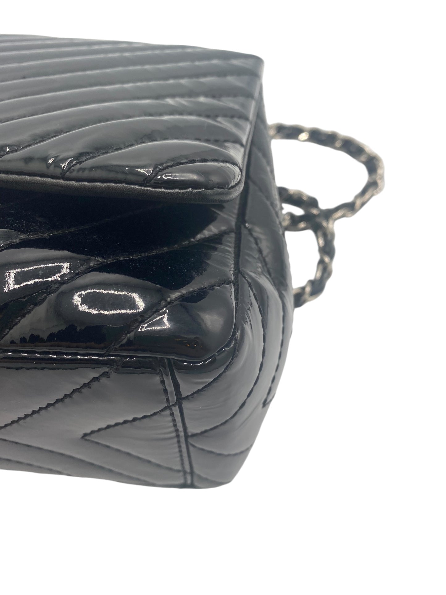 Chanel Black Maxi Patent Chevron Classic Flap Bag