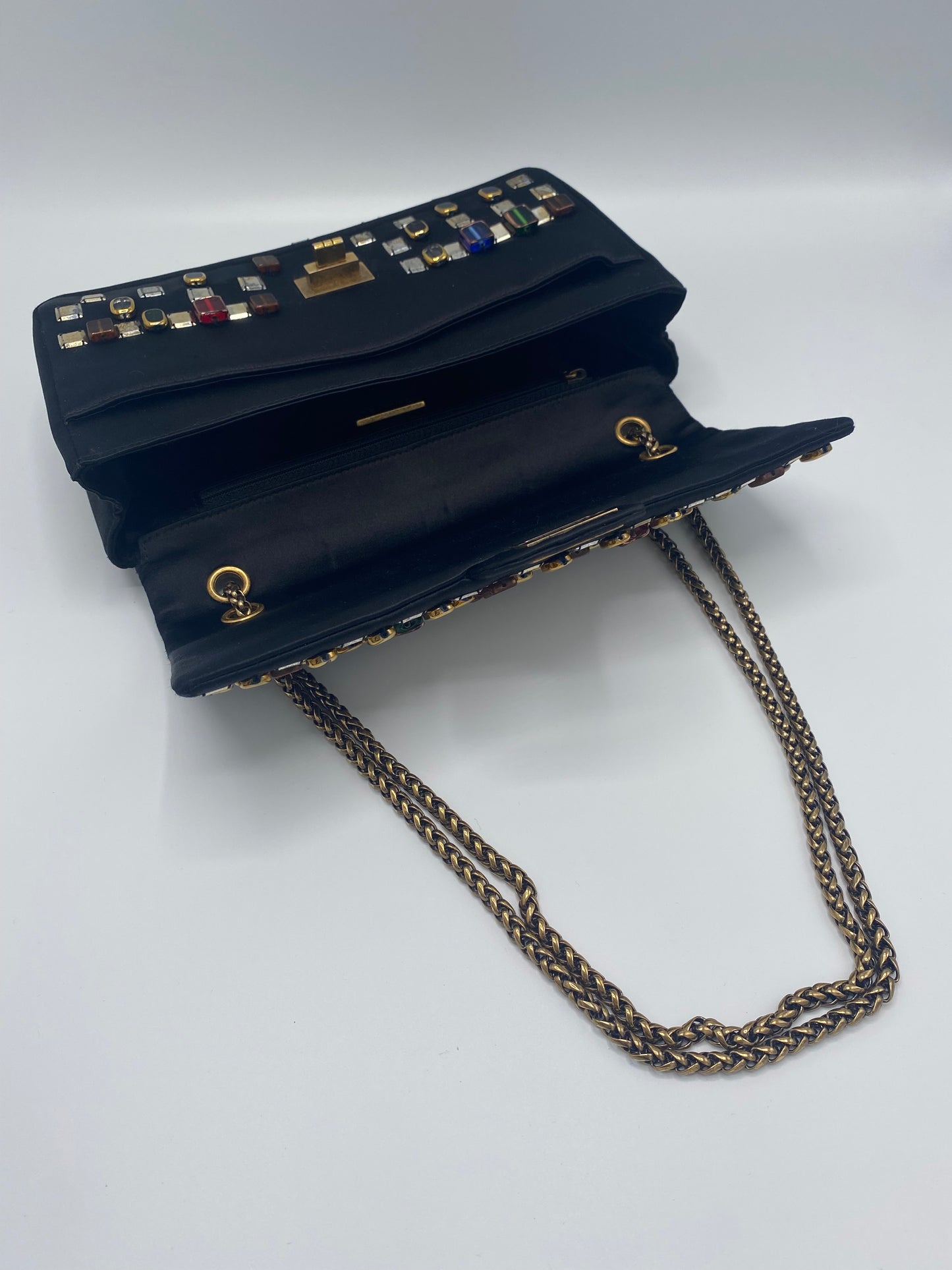 Chanel Limited Edition Paris Byzance Black Satin Gripoix 2.55 Reissue Medium Flap Bag