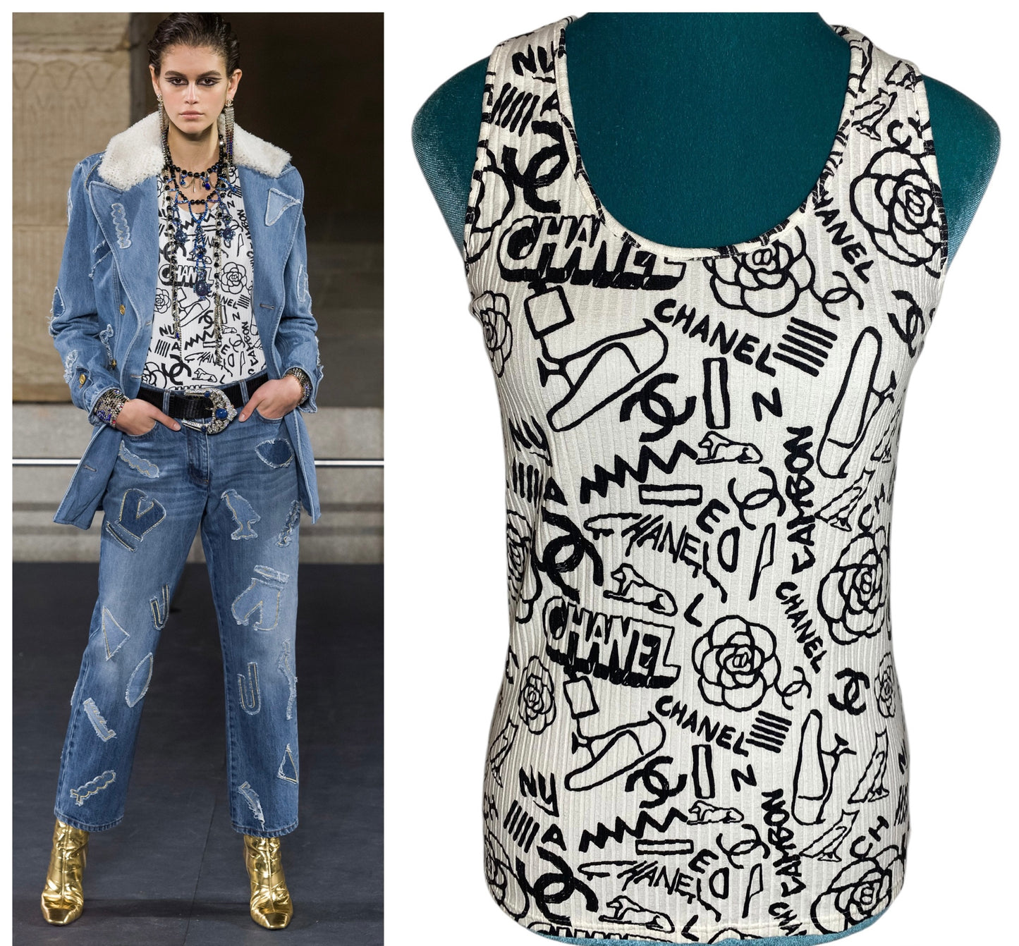 Chanel 19A Paris-New York Egypt Graffiti Tank Top Size FR 36