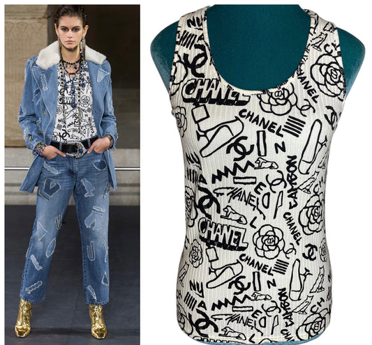 Chanel 19A Paris-New York Egypt Graffiti Tank Top Size FR 36