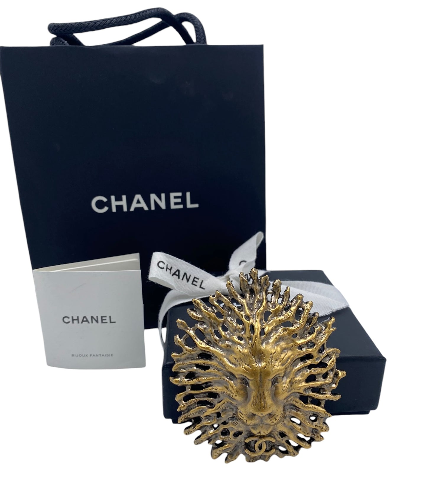 New in Box Chanel 19K Limited Edition Paris-New York Egyptian Collection Lion Head Brooch Pin