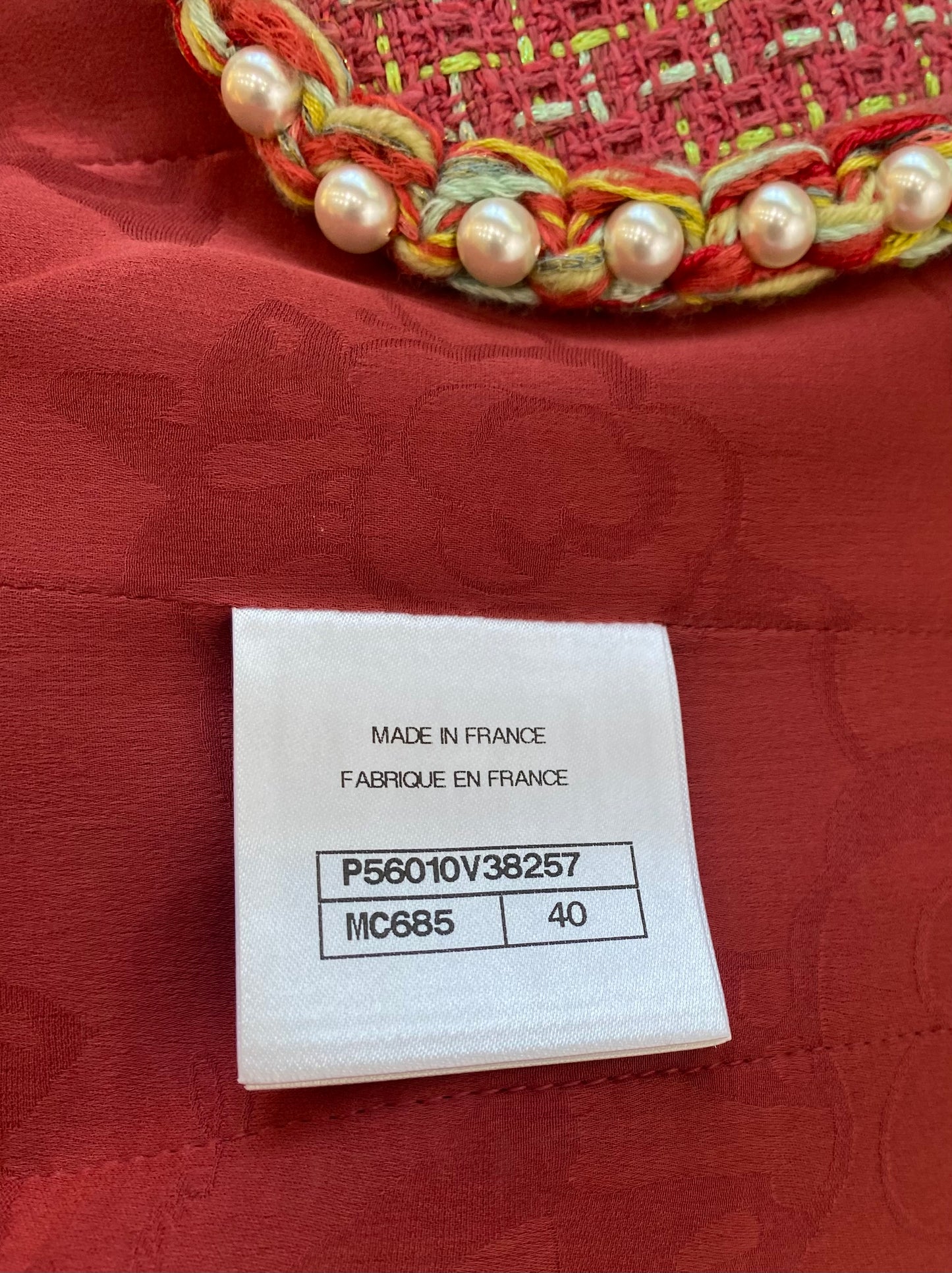 Chanel 17S Red Multicolor Pearl Trim Tweed Waistcoat Vest FR 40