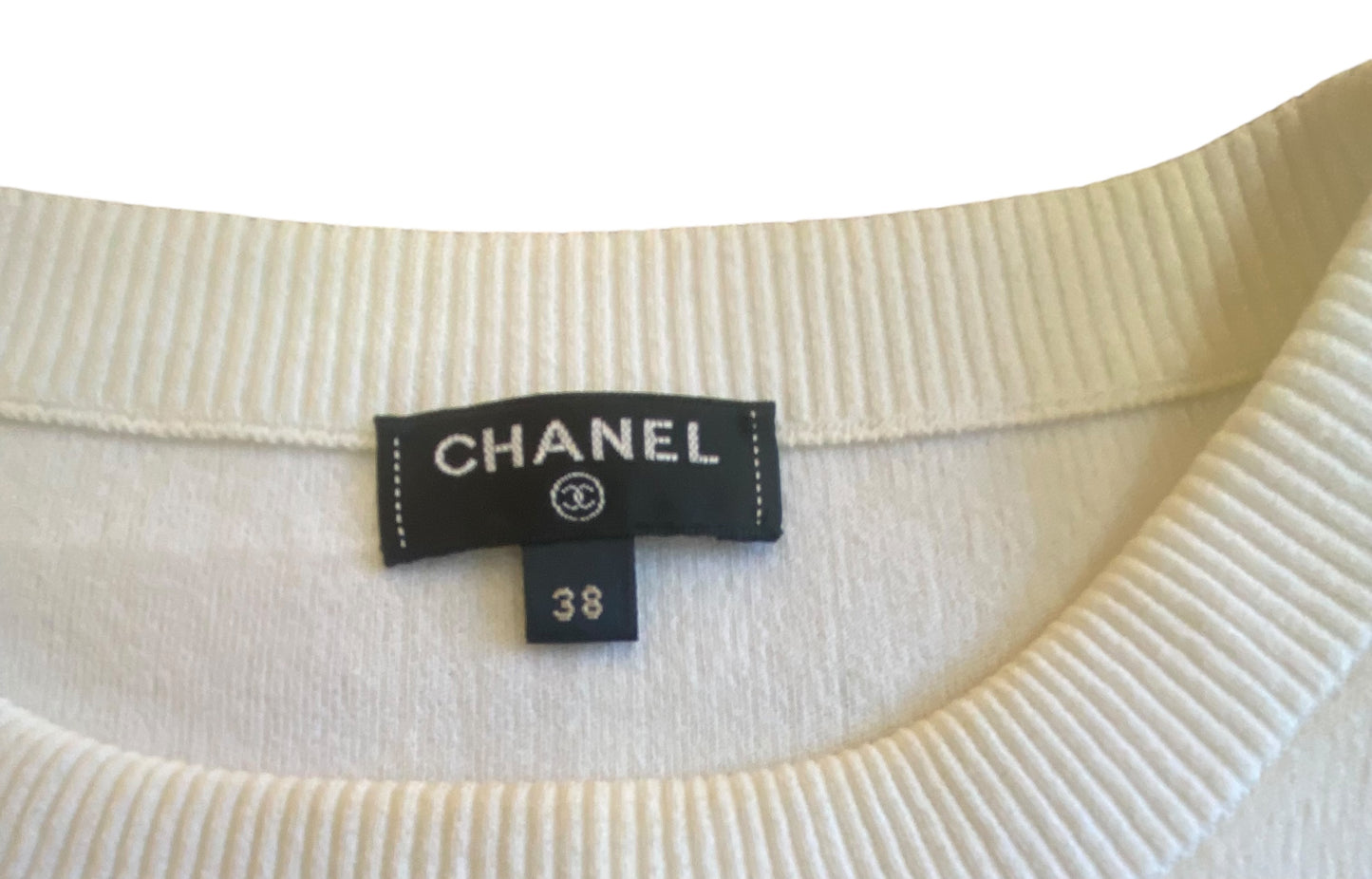 CHANEL 18P WATER DROP EMBELLISHED COTTON BLOUSE TOP FR 38