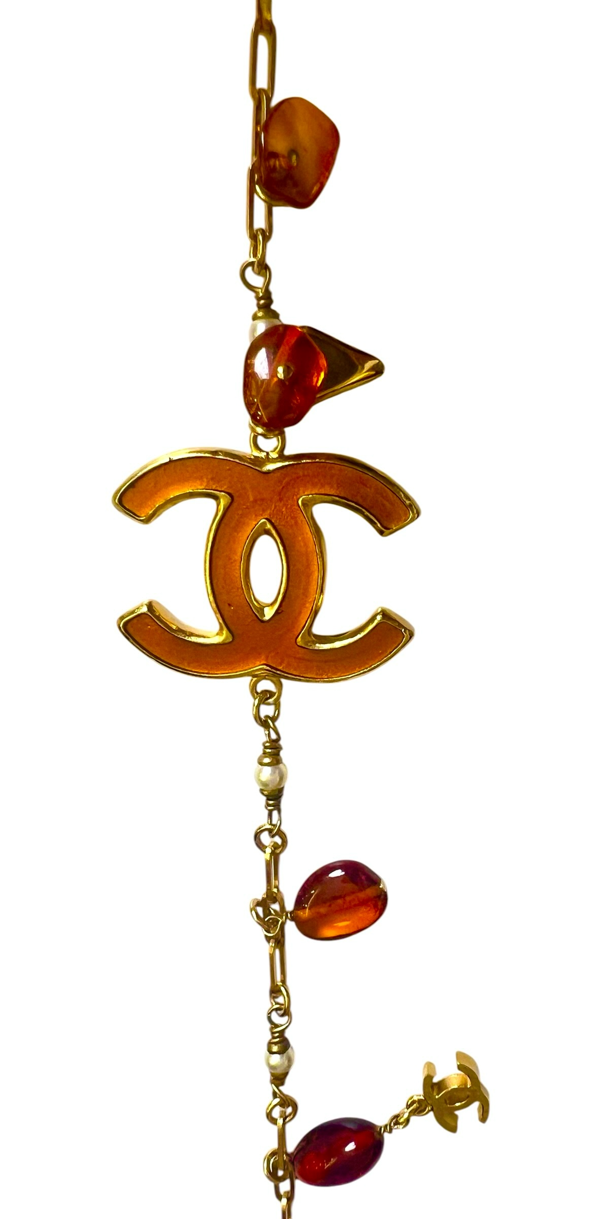 Chanel 11C St Tropez Amber Gold Long Strand Statement Necklace