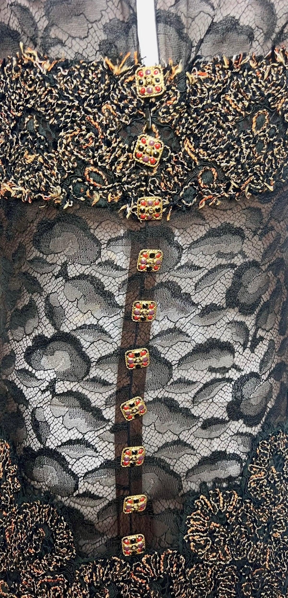 Ultra Rare CHANEL 11A PARIS-BYZANCE LACE EMBROIDERED JEWEL MAXI DRESS EVENING GOWN FR 40