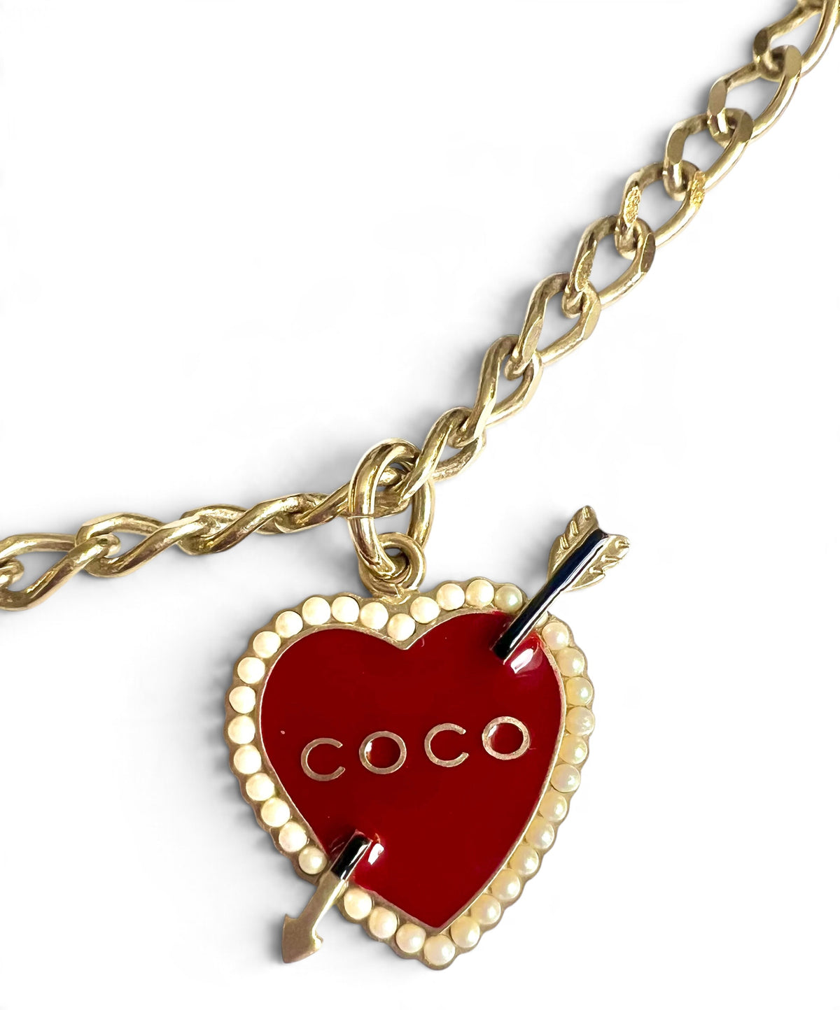 Rare Chanel 10P Coco Hearts Motorcycle Charms Chain Link Necklace/Belt GHW