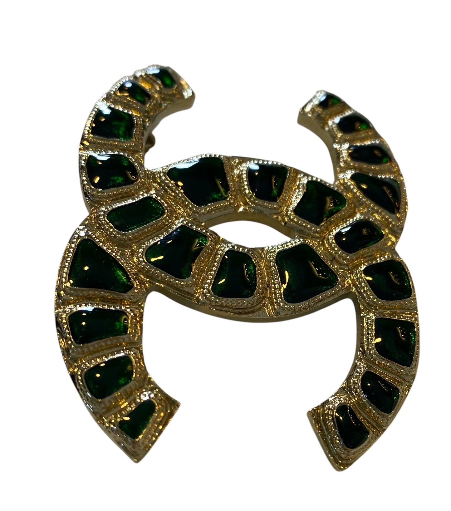 Chanel 19A Paris New York Egyptian Collection Green Gold CC Brooch