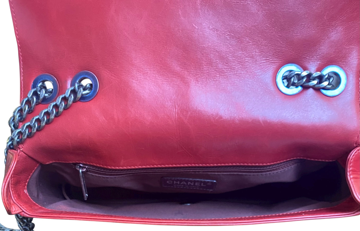 Chanel Red Quilted Glazed Aged Calfskin Leather Medium Coco Boy Flap Bag