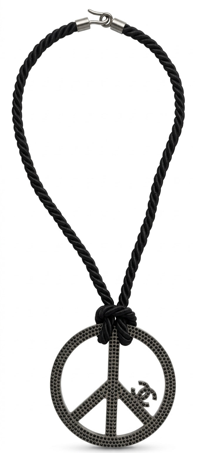 Rare Chanel 08P XL Crystal Peace Sign CC Statement Pendant Necklace