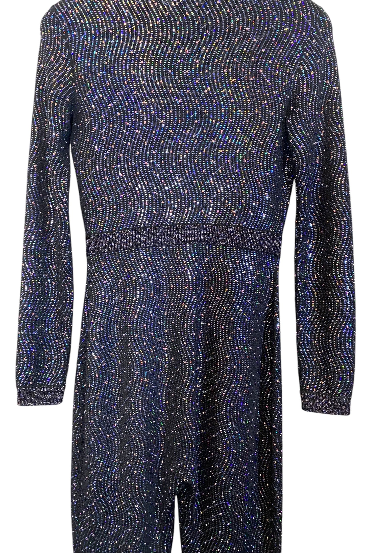 Stunning Chanel 21K Beaded Crystal Sequin Navy Black Iridescent Jumpsuit FR 36