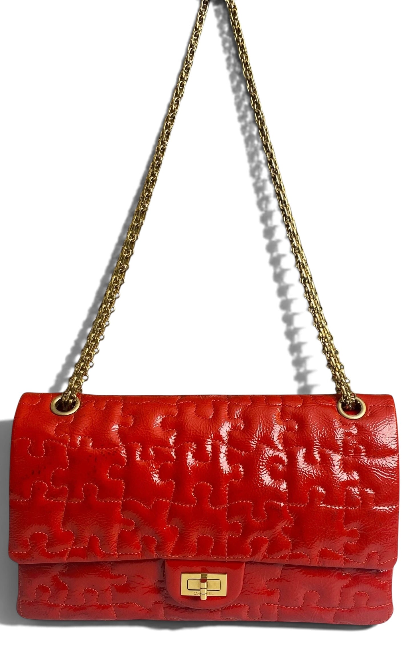 Chanel 226 Medium Puzzle 2.55 Reissue Red Patent Leather Classic Flap Bag GHW