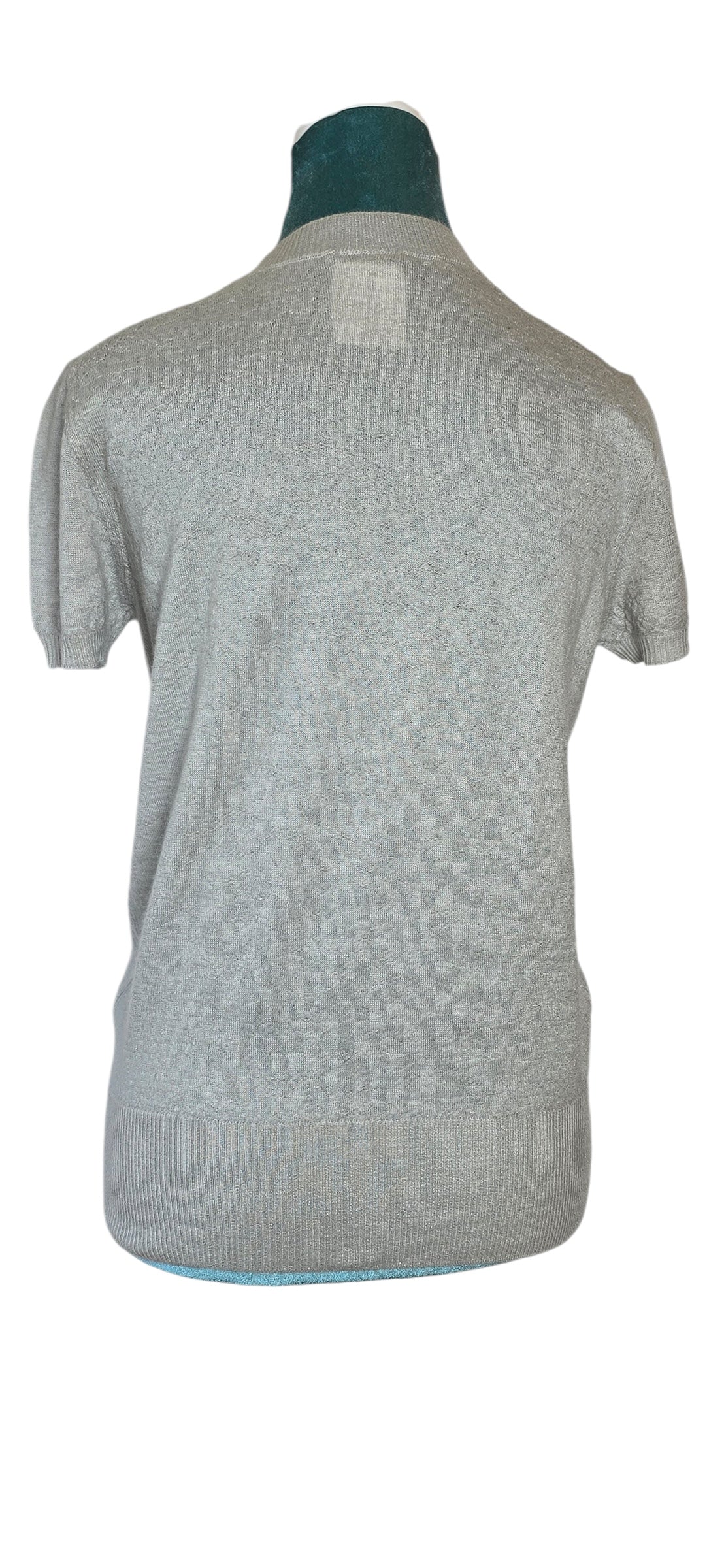 Chanel Cashmere CC Pearl Light Gray Short Sleeve Sweater Blouse FR 38