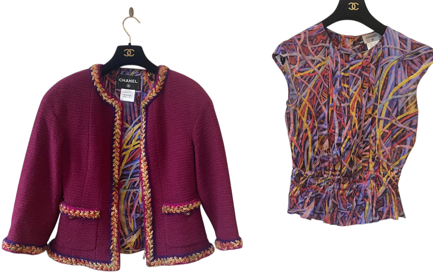 Chanel 14A Supermarket Collection SET Raspberry Pink Jacket & Blouse FR 38