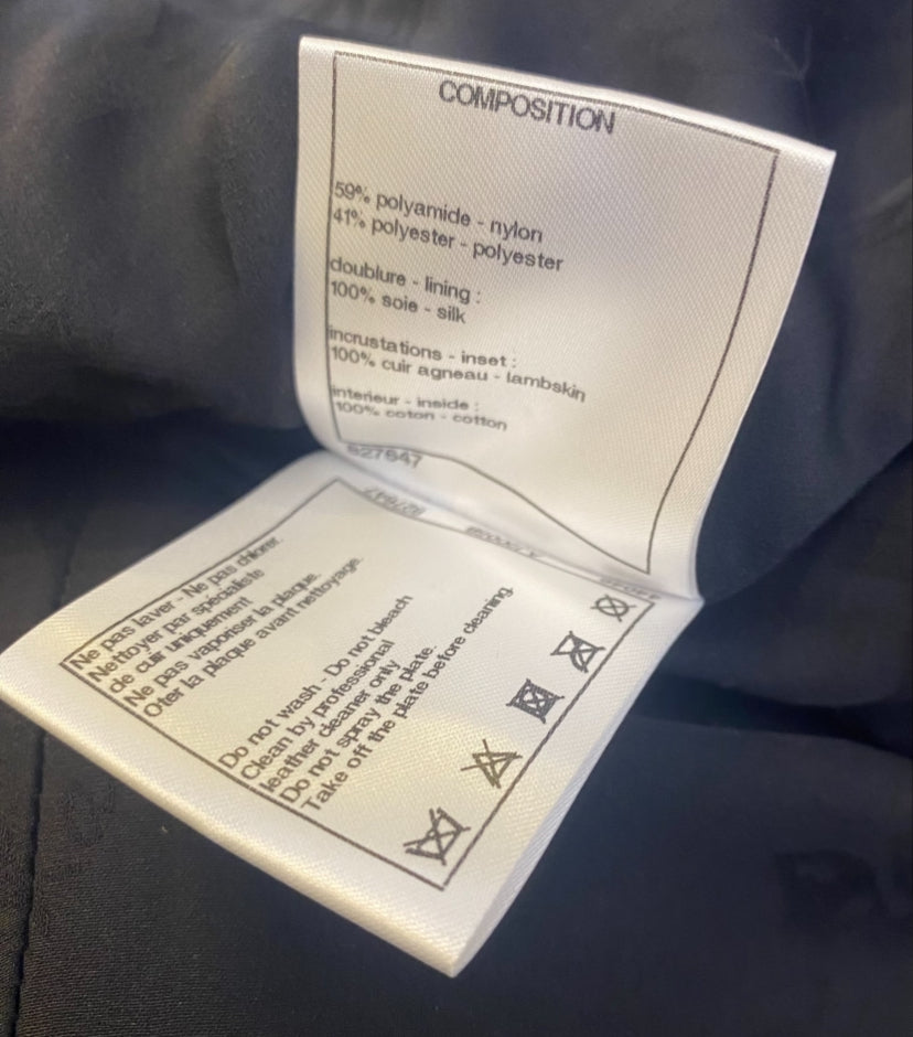 Chanel 17B Metropolitan Checker Sequin Leather Trim Zip Up Jacket FR 42