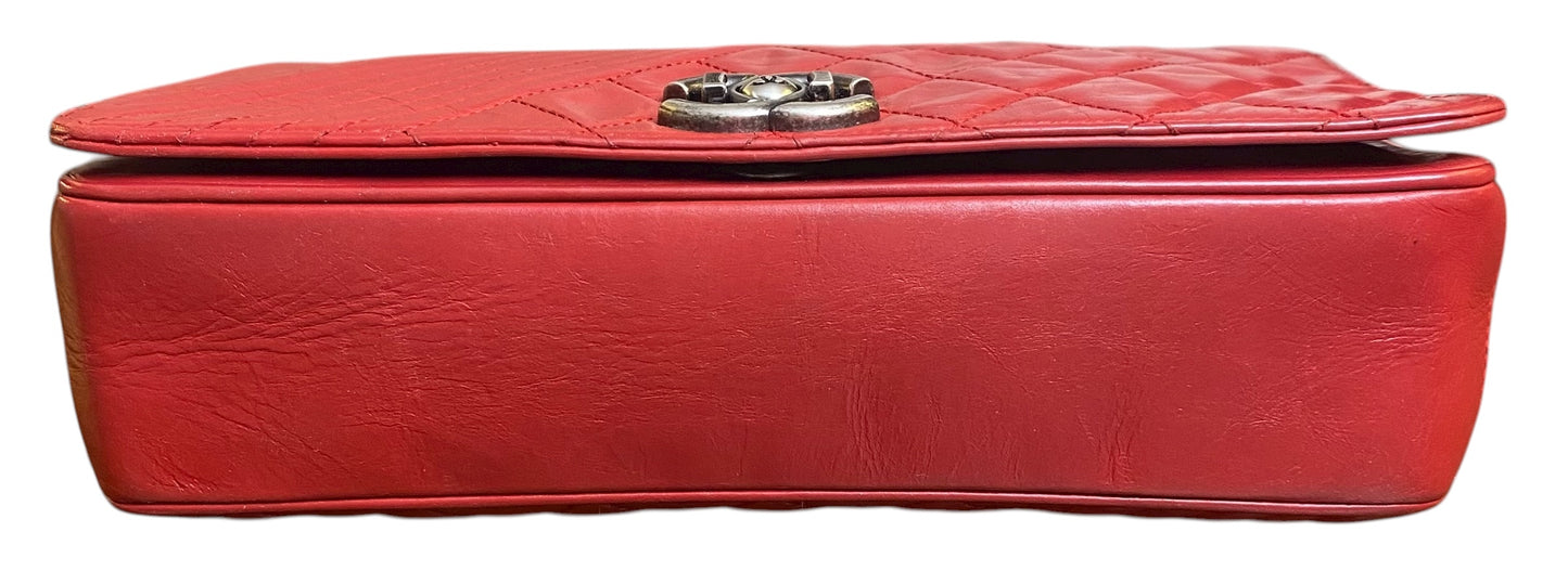 Chanel Red Quilted Glazed Aged Calfskin Leather Medium Coco Boy Flap Bag