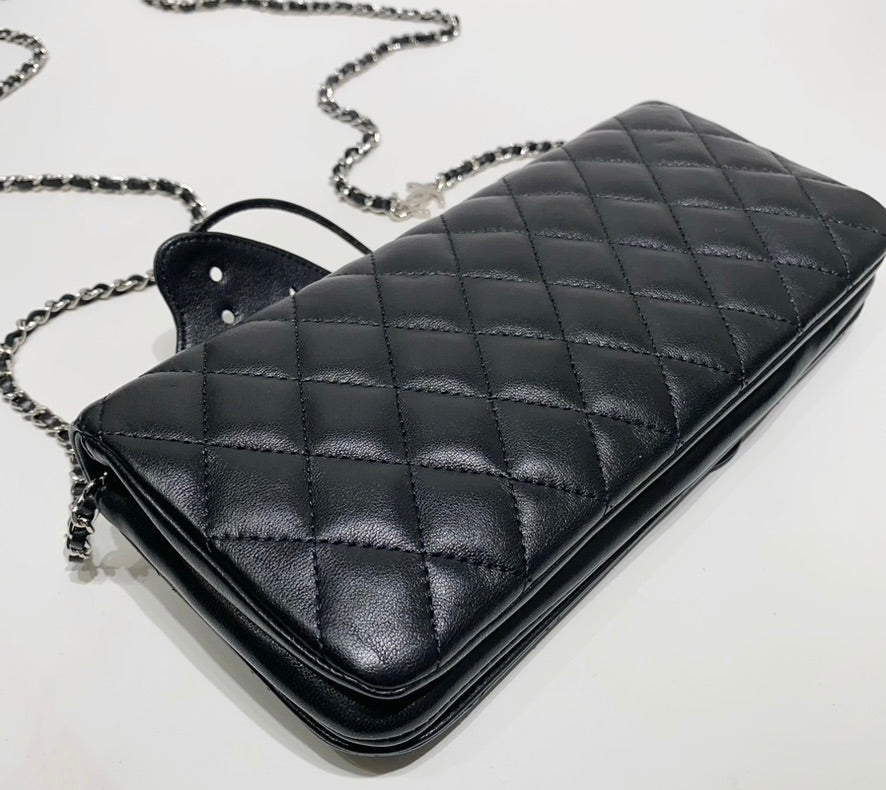 Rare Chanel 2011 Lambskin Black Butterfly Ornament Clutch Crossbody Flap Bag