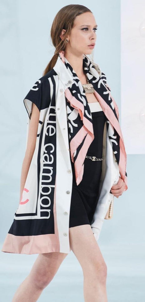 Chanel 21P Spring Silk Logo Mini Dress FR 44