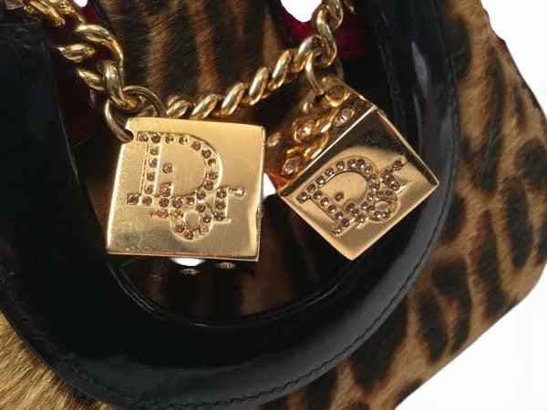 RARE MINI VINTAGE CHRISTIAN DIOR 2004 LEOPARD CHEETA DICE GAMBLER BAG GHW