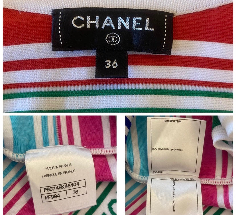 Chanel 19P Sand by the Sea Multicolor Stripe Crop Top Skirt Set FR 36