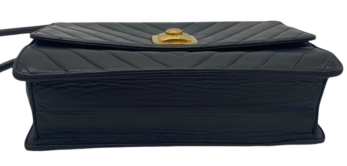 Vintage Chanel 90’s Medium Black Chevron Lambskin Crossbody Flap Bag 24K GHW