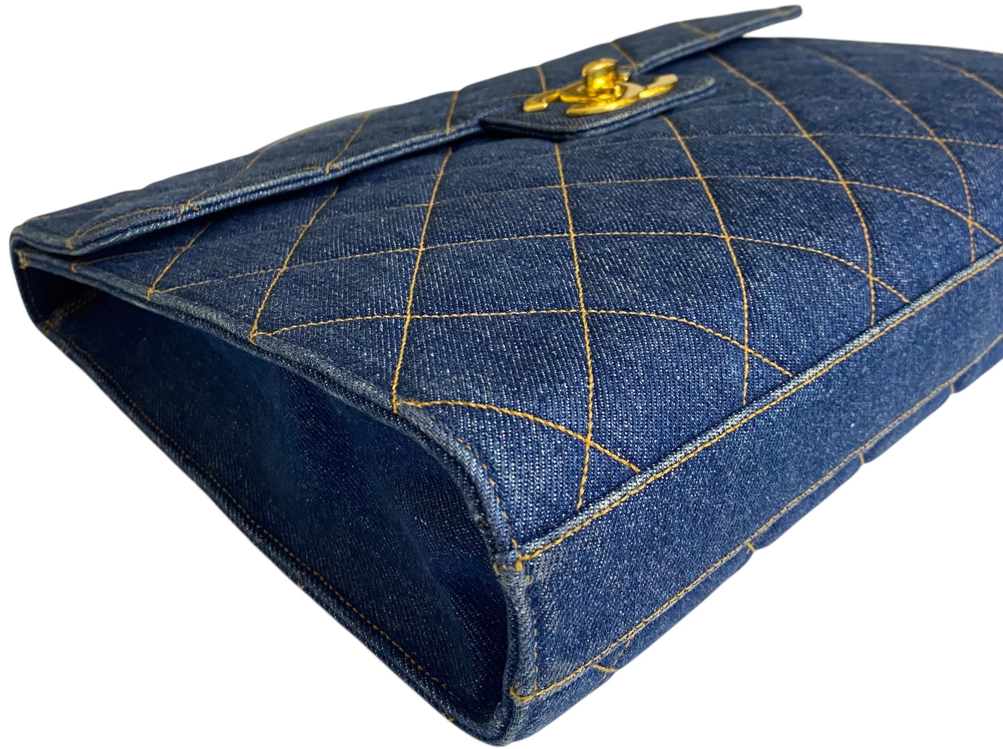 Chanel Vintage 1996 XL Blue Denim Quilted Jumbo Top Handle Briefcase Handbag