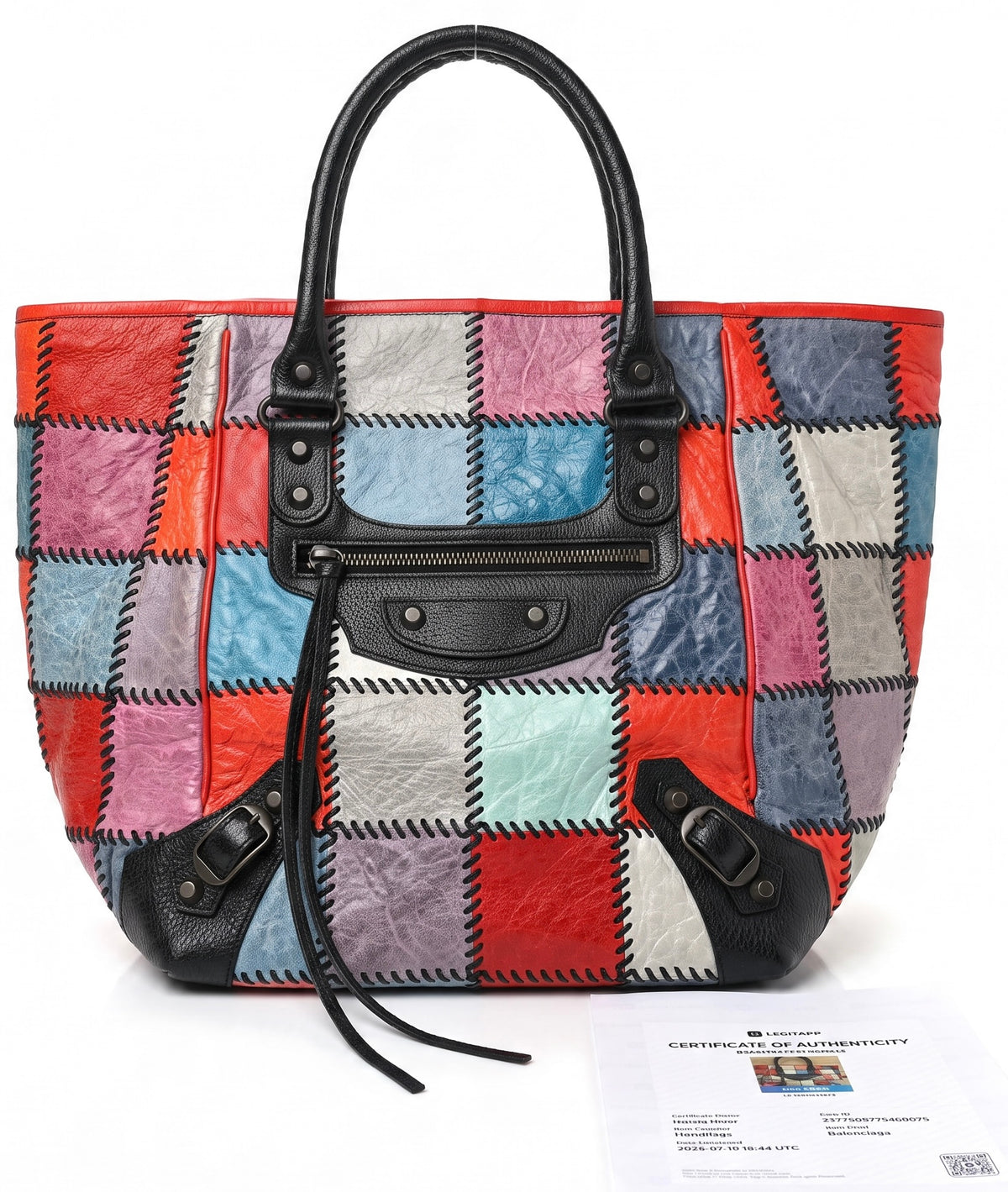 RARE BALENCIAGA VINTAGE MULTICOLOR PATCHWORK CITY TOTE BAG