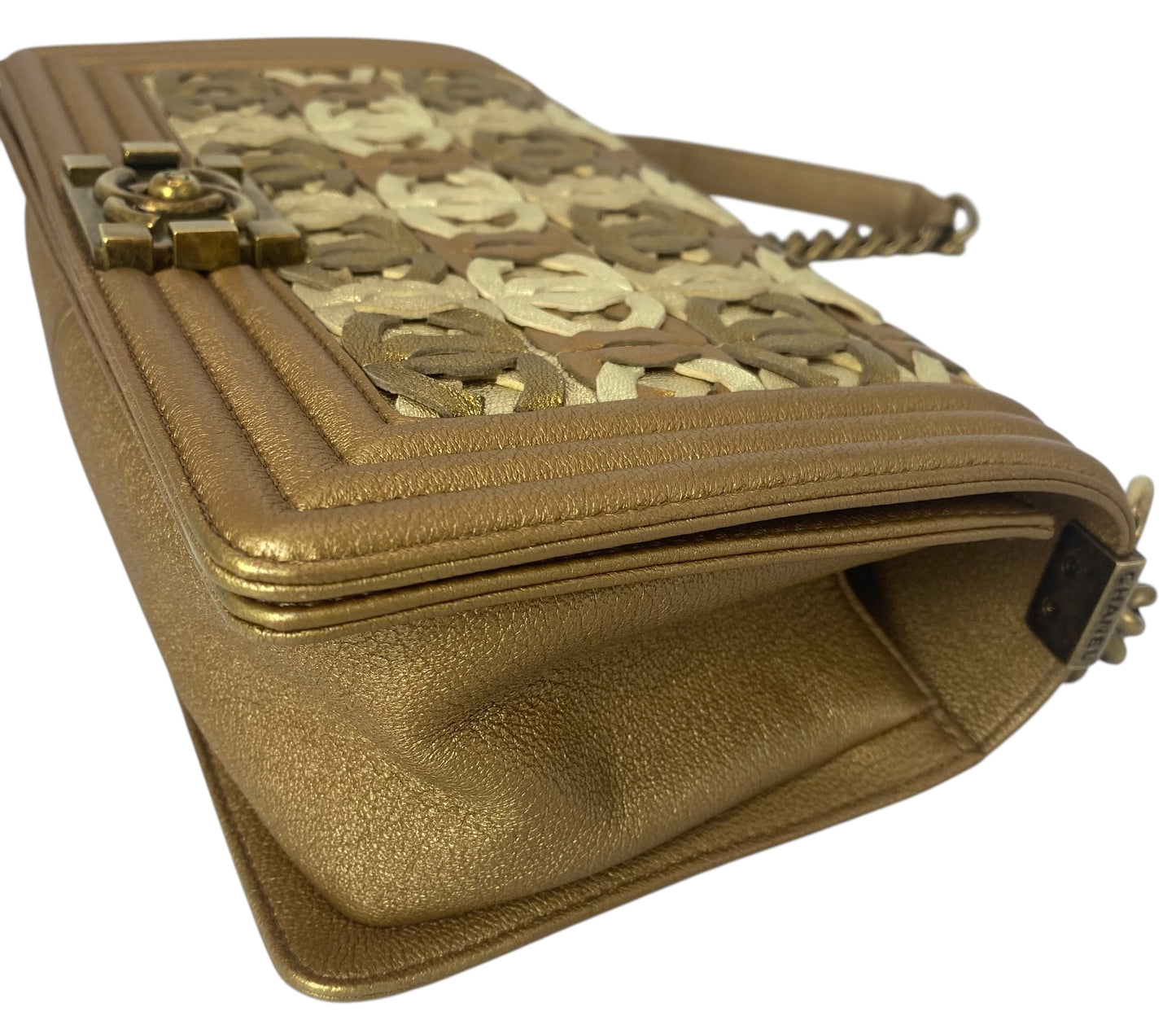 Chanel 15C Metallic Gold CC Cut Out Old Medium Boy Bag