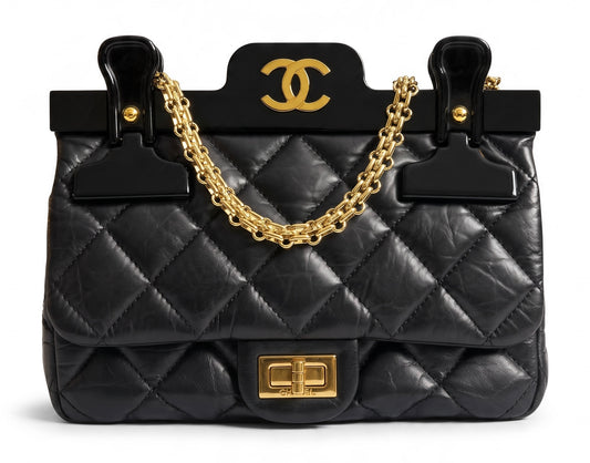 Chanel Limited Edition Aged Calfskin Quilted 2.55 Reissue Mini Hanger Black Flap Bag GHW