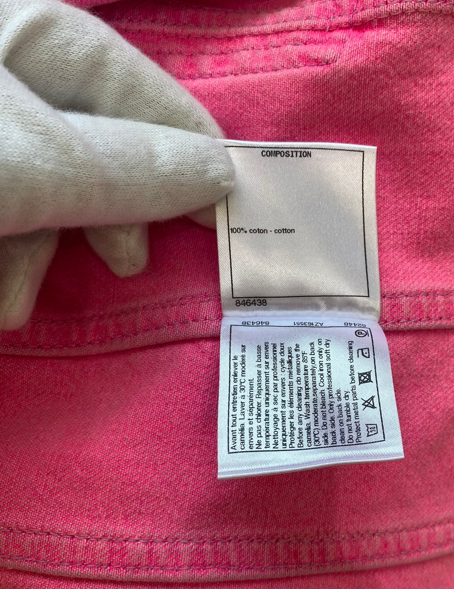 Chanel 21S Two Camellia Bright Neon Pink Denim Jacket FR 36