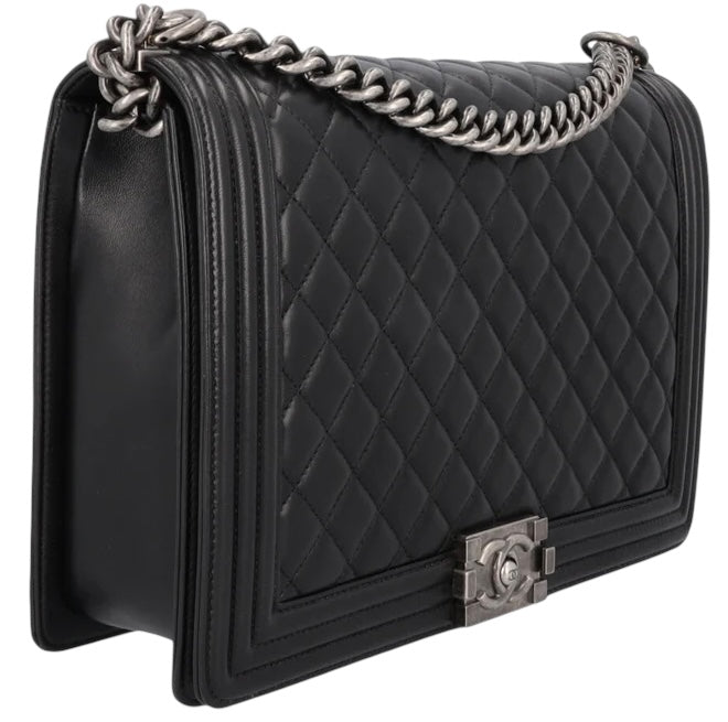 Chanel Black Large Maxi Quilted Lambskin Leather Boy Crossbody Bag