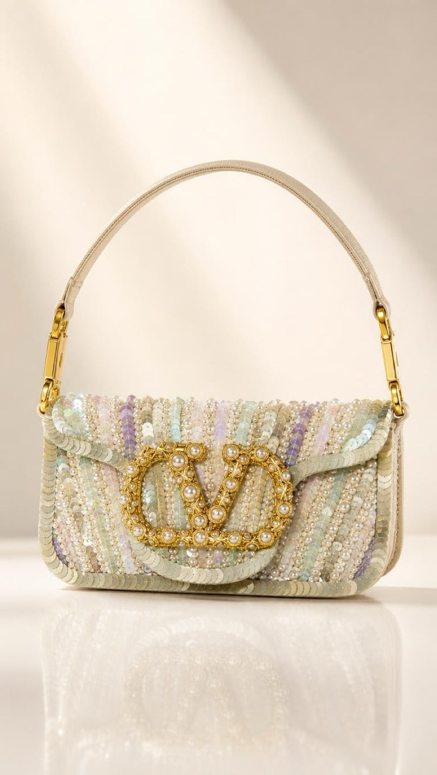 Valentino Garavani 2026 Locò Small Multicolor Embroidered Jewel V Logo Shoulder Bag