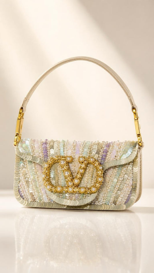 Valentino Garavani 2026 Locò Small Multicolor Embroidered Jewel V Logo Shoulder Bag