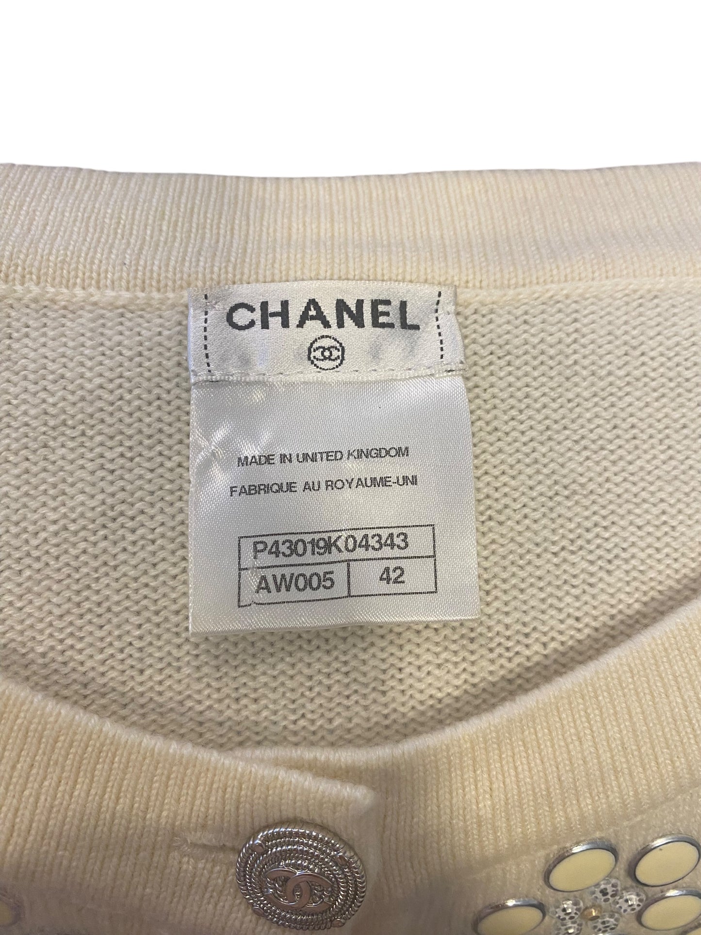 CHANEL 12C IVORY CASHMERE JEWELED JACKET CARDIGAN CC FR 42