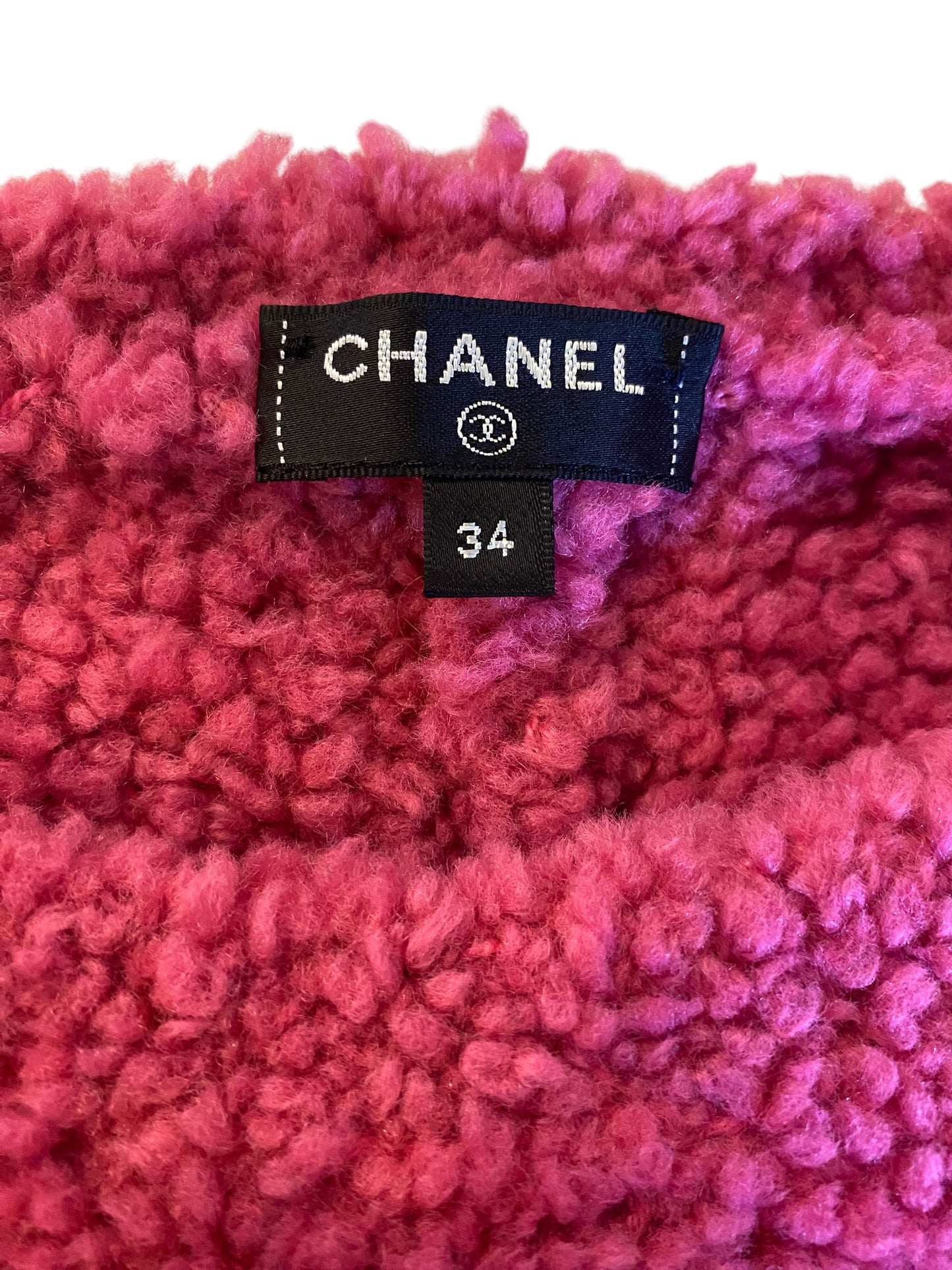 Chanel 19A Pink CC Teddy Sweater Wool Jumper FR 34