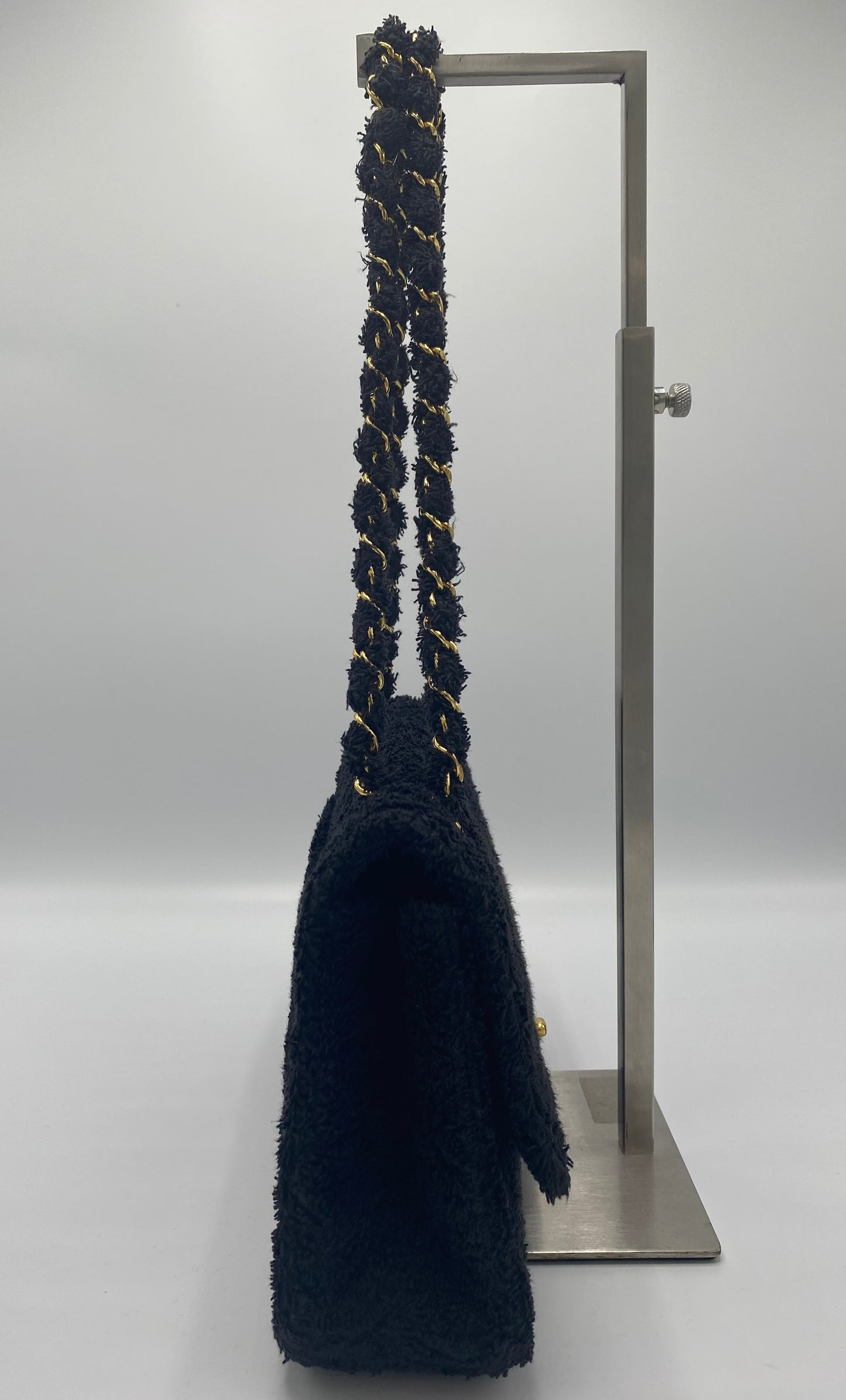 Rare Chanel 1994 Medium Black Terry Cloth Flap Bag