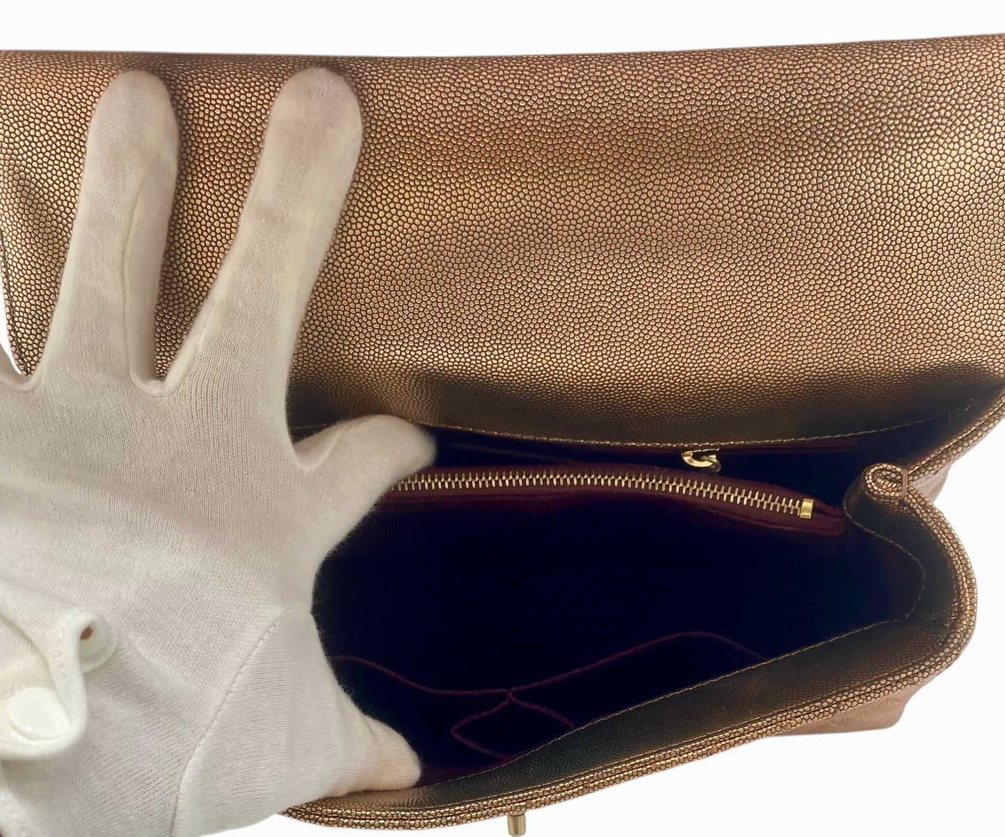 Chanel 19A Medium Coco Handle Metallic Copper Caviar Timeless Bag