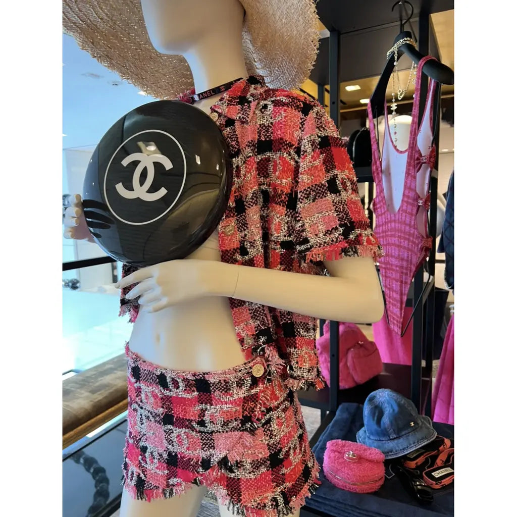 Chanel 22M Coco Beach Pink Fantasy Tweed Sequin Blouse Jacket Top FR 36