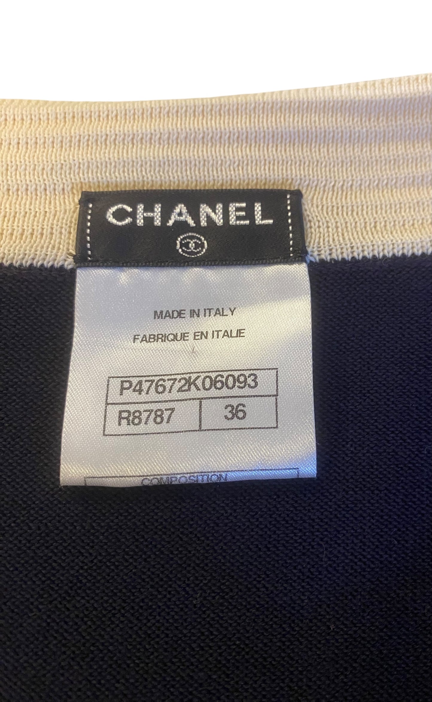 Chanel 14C Navy Blue White Gondola Motif CC Buttons Dress FR 36