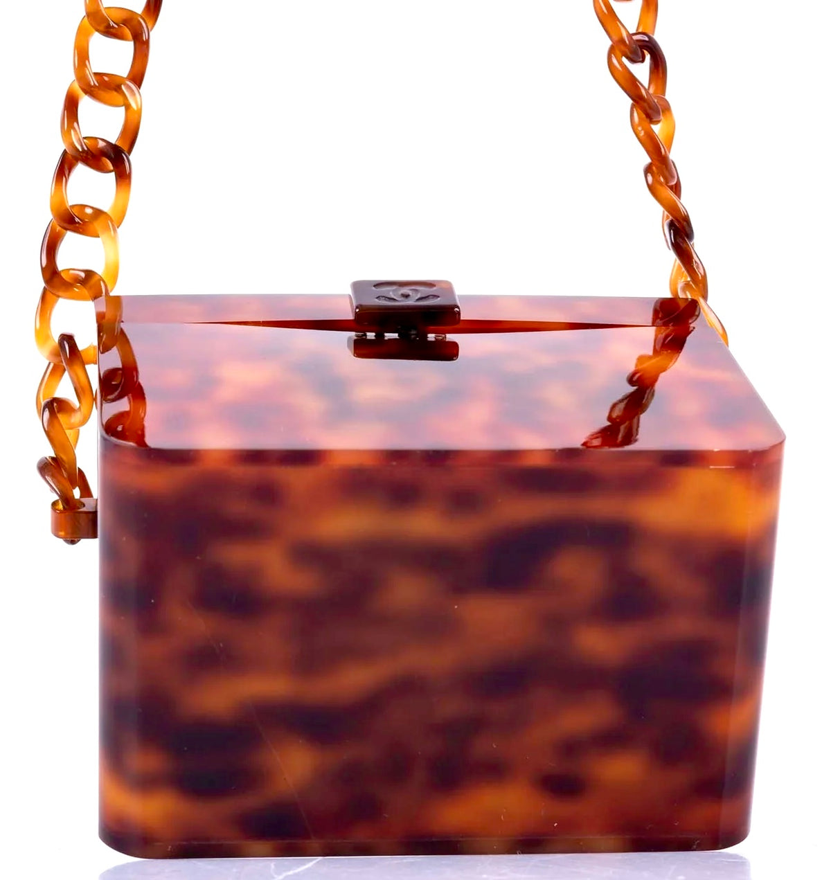 EXTRA RARE Vintage Chanel 1994-1996 Tortoiseshell Plexiglass Mini Box Vanity Bag