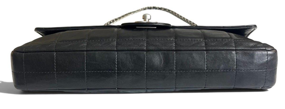 Vintage Chanel Black Lambskin East West Chocolate Bar Flap SHW
