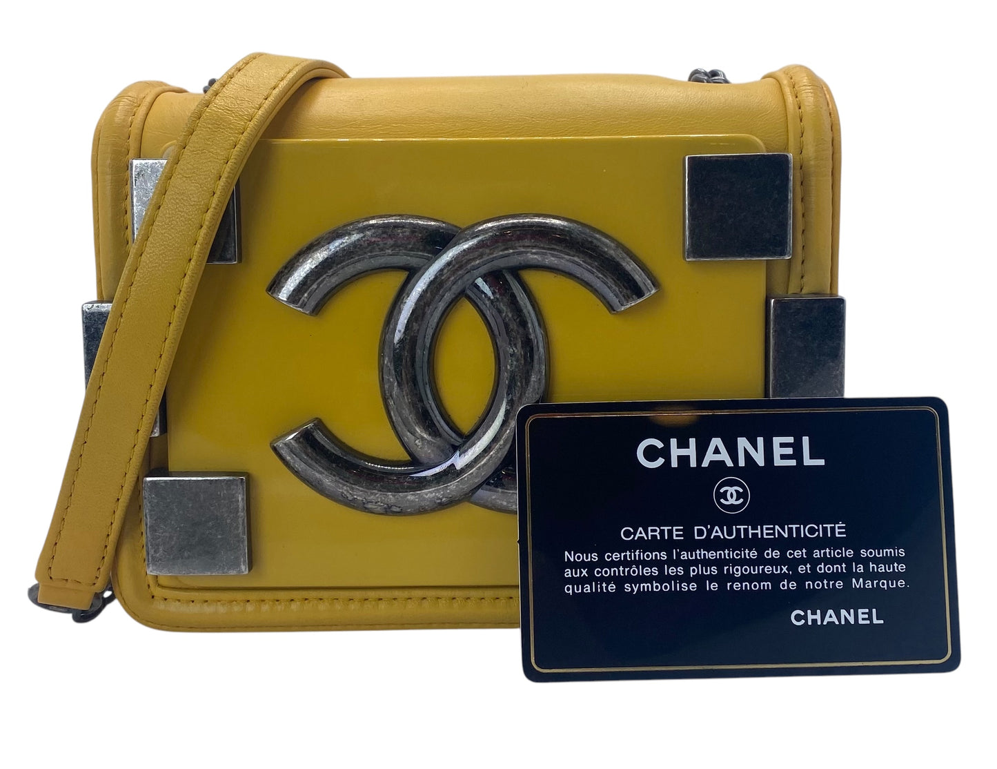 Chanel 13A Yellow Lambskin Boy Brick Lego Plexiglass Flap Bag